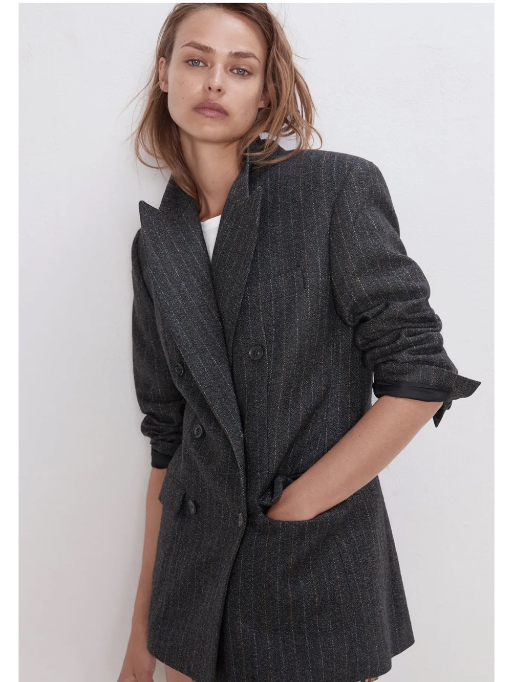 Zara Oversized Double Breasted Pinstripe Blazer Small Academia Office